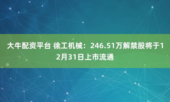 大牛配资平台 徐工机械：246.51万解禁股将于12月31日上市流通
