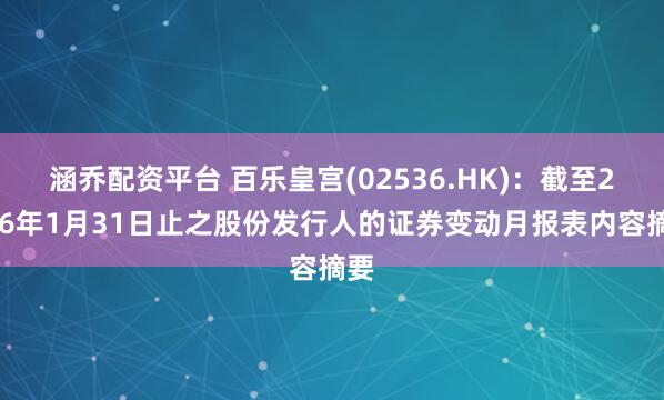 涵乔配资平台 百乐皇宫(02536.HK)：截至2026年1月31日止之股份发行人的证券变动月报表内容摘要